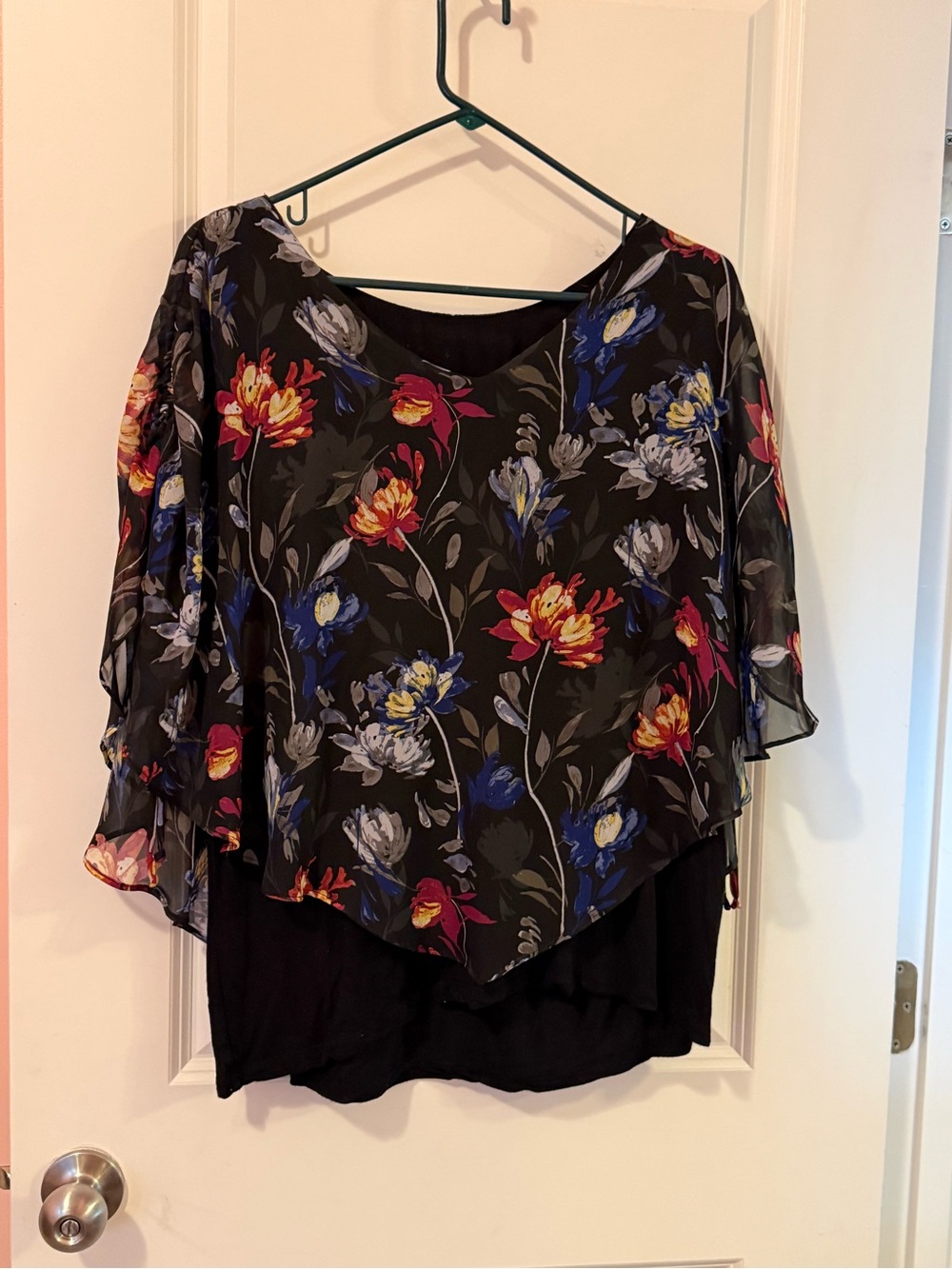 Black Floral Layered Blouse - Women's Top